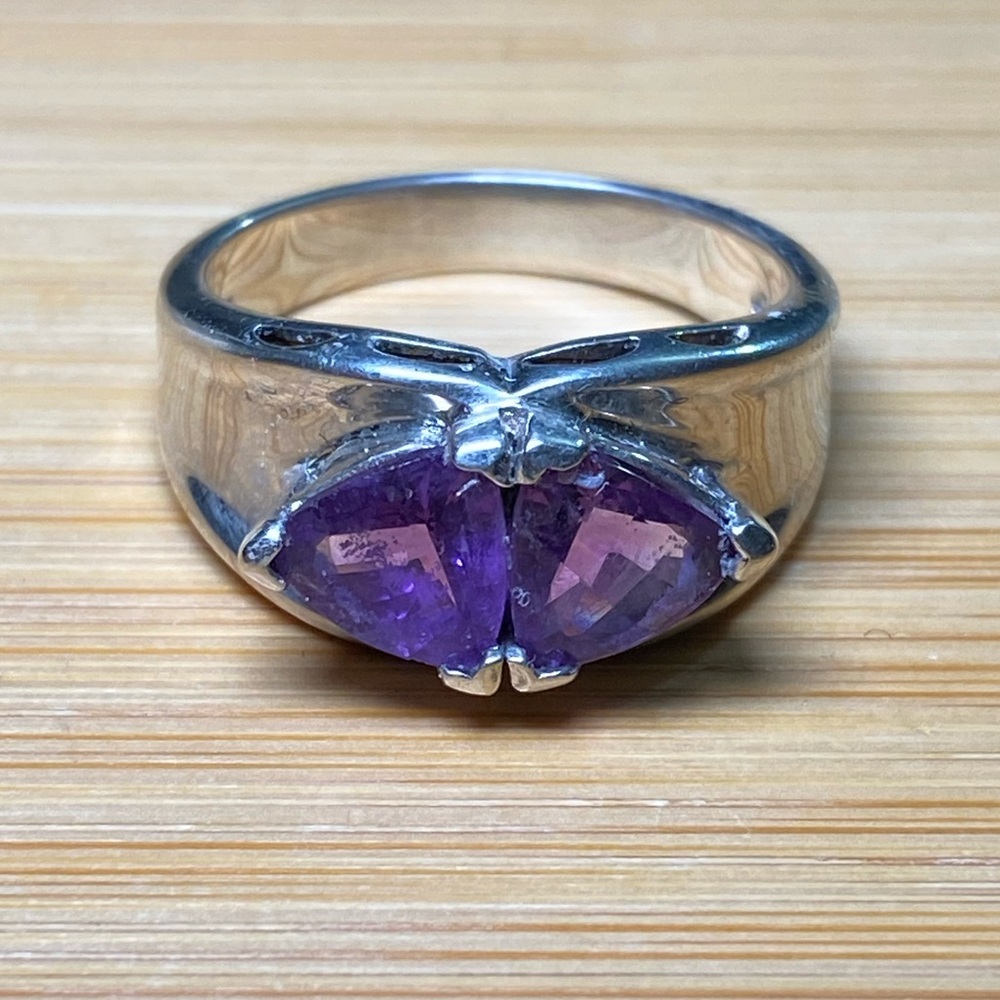 Vintage Women's Purple Gemstones Marquise Amethyst Ring 925 Sterling Silver - Picture 2 of 15